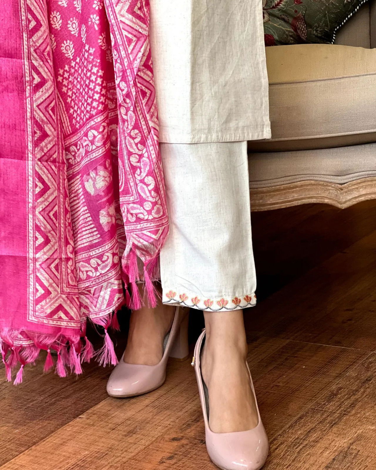 Vt Designer Embroidery Khadi Cotton Kurti With Bottom Dupatta Wholesalers In Delhi

